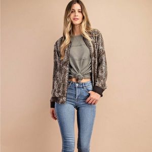 Leopard Print Zip Up Jacket